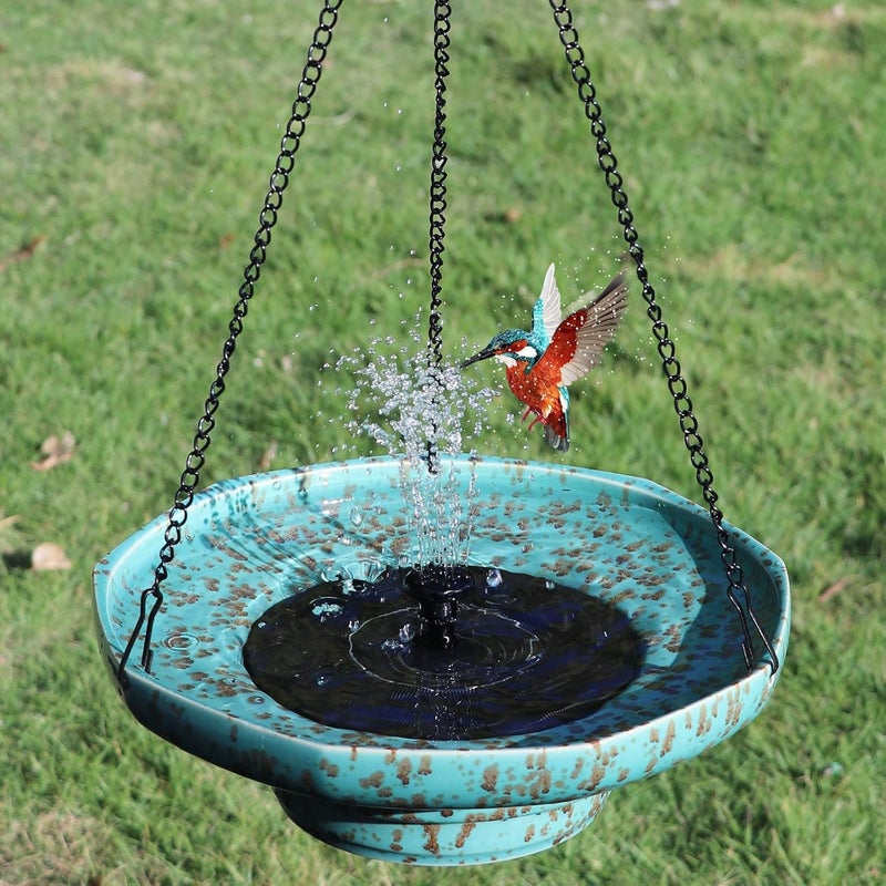 UPSJYJ Solar Fountain Ceramic Hanging Bird Bath,Bird Bath for Outside,Outdoor Fountain Bird Bath,Garden and Home Decor - Image 1